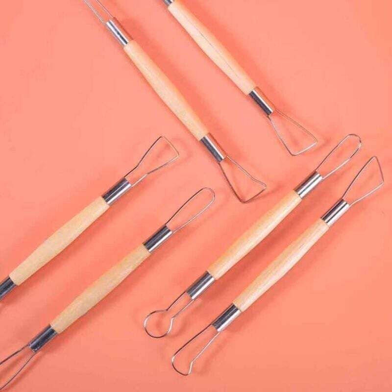KZQ - 6 utensili per modellare a doppia estremità con manico in legno, utensili per scolpire argilla, fondente, torte, ceramica, pasta, plastilina,