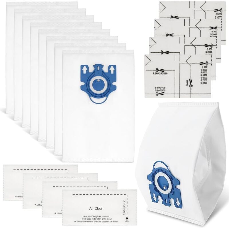 8 Miele Staubsaugerbeutel, kompatibel mit der Miele gn S2, S5 und S8 Serie, komplett mit C2/C3 und Classic C1. Inklusive 4 Filter. - KZQ