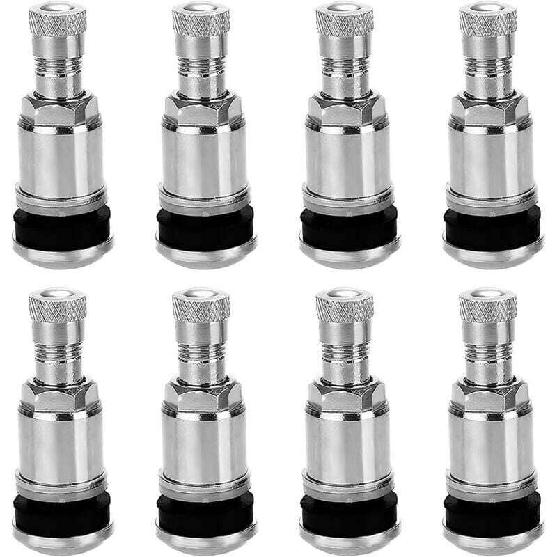 8 Stück Universal-Ventilkappen aus Stahl für schlauchlose Autoreifen, 11,3 mm, silberfarben, mit Staubkappe für Autos, LKWs und Motorräder - KZQ