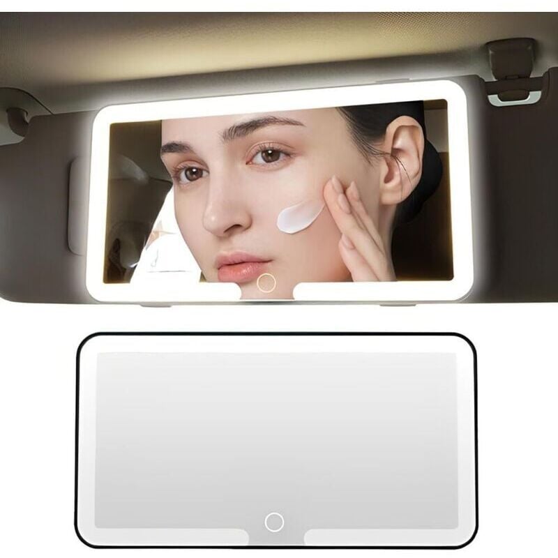 Auto-Kosmetikspiegel, LED-Auto-Sonnenblendenspiegel, Auto-Kosmetikspiegel mit 3 Beleuchtungsmodi, LED-Auto-Sonnenblenden-Kosmetikspiegel, Weiß - KZQ