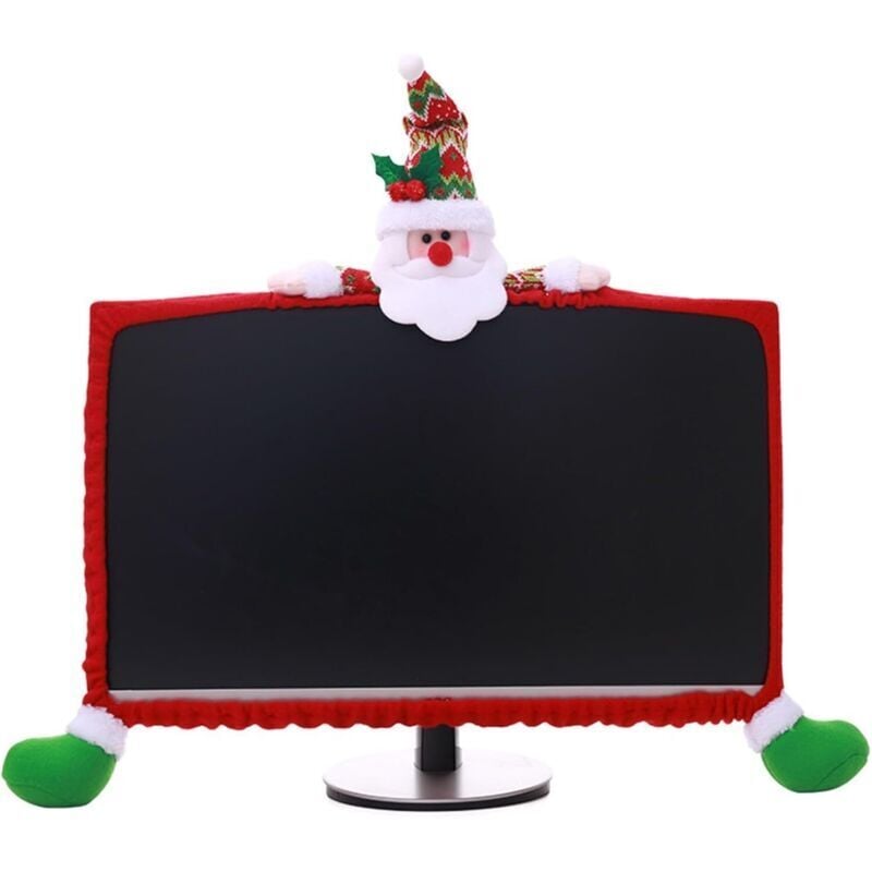 Computer-Monitorabdeckung mit Weihnachtsmann-Motiv, dehnbare, dekorative Staubschutzhülle für 19-27 Zoll pc, Fernseher, Laptop und LCD-Bildschirm