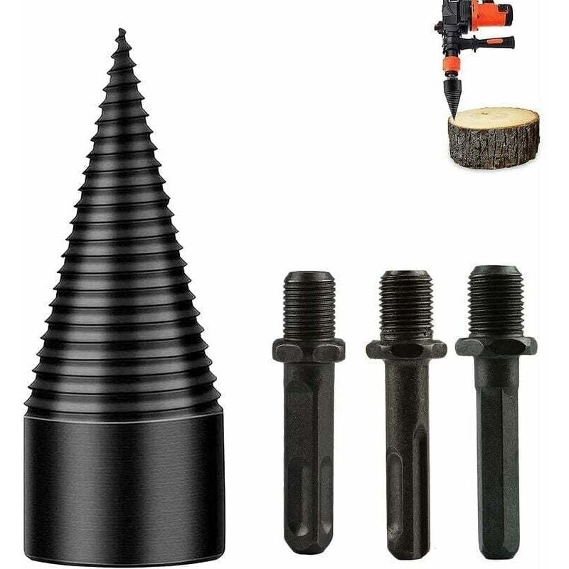 KZQ 42 mm Holzbohrer zum Spalten von Brennholz, Spiralbohrer und Kegelschneider für den Heimgebrauch mit 3 Griffen.