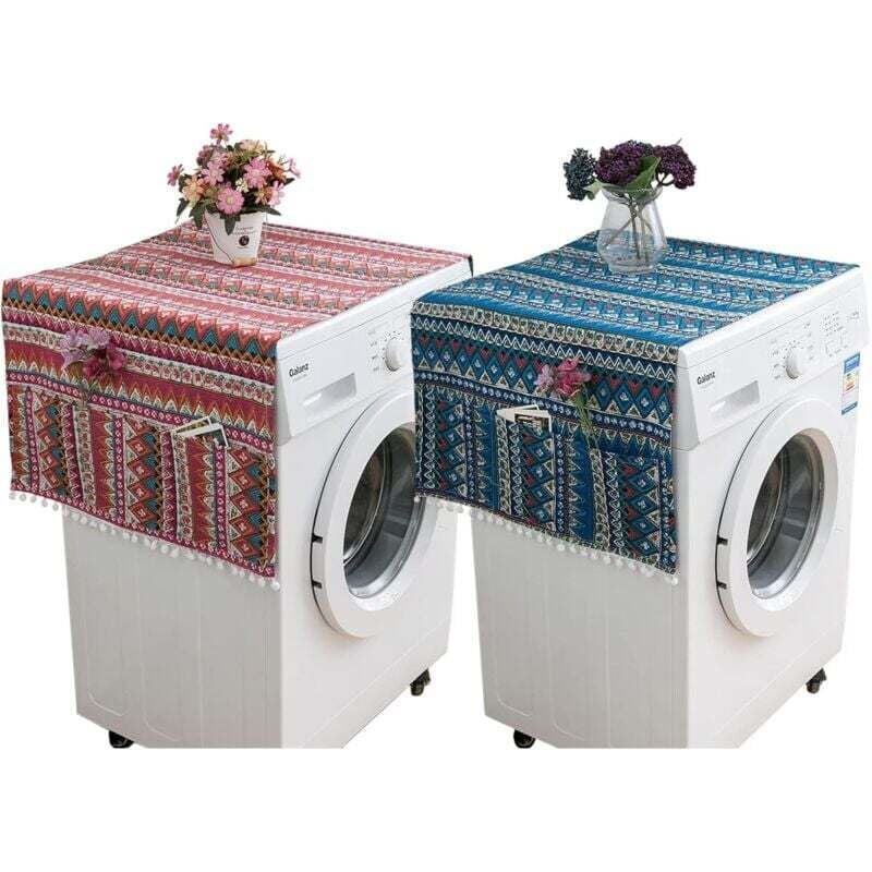 KZQ - Waschmaschinenabdeckung mit Taschen, Toplader-Waschmaschinenabdeckung, staubdichte Abdeckung für Kühlschränke, Waschmaschinen und Trockner, 2