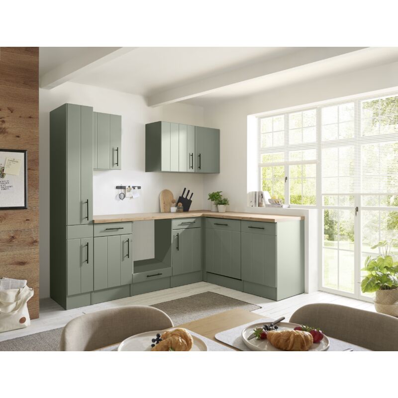 L Küche Einbauküche Winkelküche Landhaus Leerblock Grün Anton 250 cm Respekta