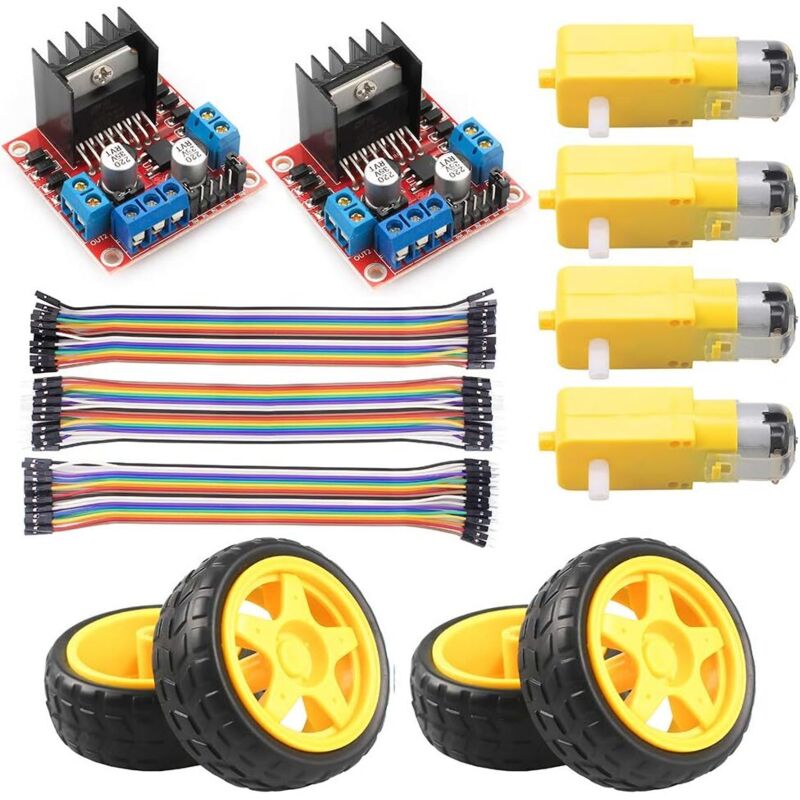 L298N Dual-H-Brücken-Schrittmotortreibermodul mit Gleichstrommotor und Smart-Car-Rad, kompatibel mit Arduino