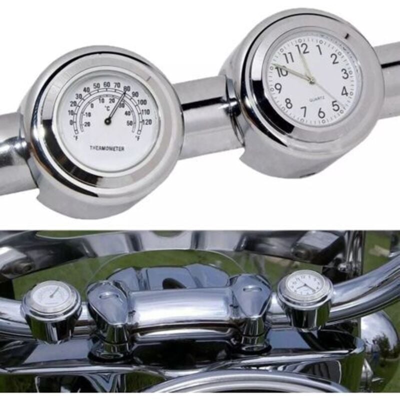 2 Stück (Bleichzeit + Bleichtemperatur) Motorrad-Uhr, Motorrad-Thermometer, 22–25 mm, Lenkerhalterung, Zifferblatt, Uhr, Uhr, Gauga-Temp-Thermometer