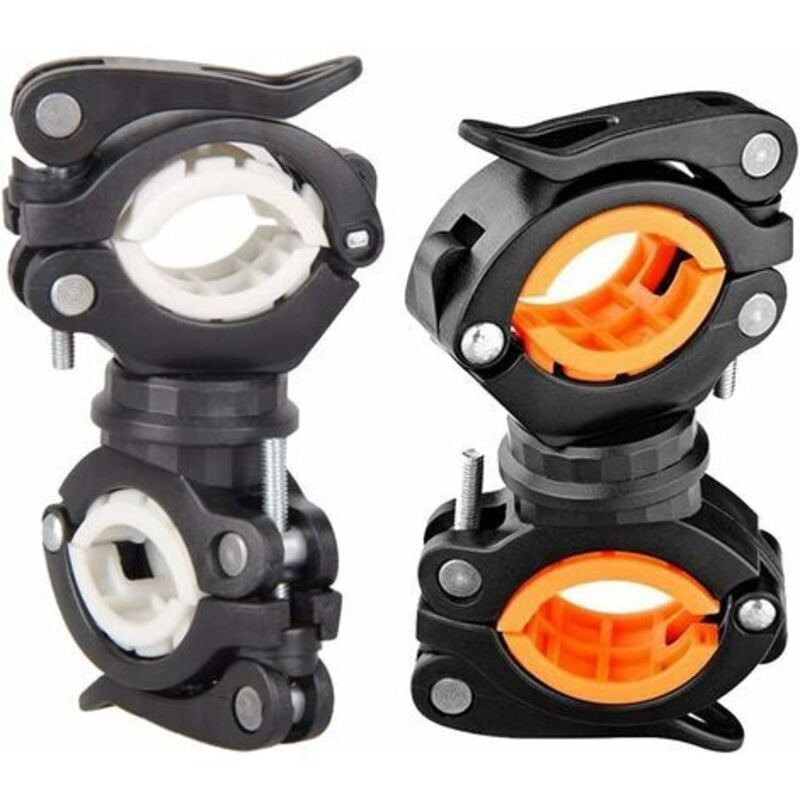 Lablanc - 2 Stück orange und weiß Fahrrad-Taschenlampen-Clip, 360° drehbarer Fahrrad-Lichthalter, Fahrrad-Taschenlampe, universelle