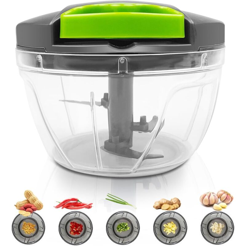 Lablanc - 400 ml Mini-Zerkleinerer, manuell, manueller Zwiebelschneider mit 3 Edelstahlklingen, Stabmixer, Zwiebelzerkleinerer,