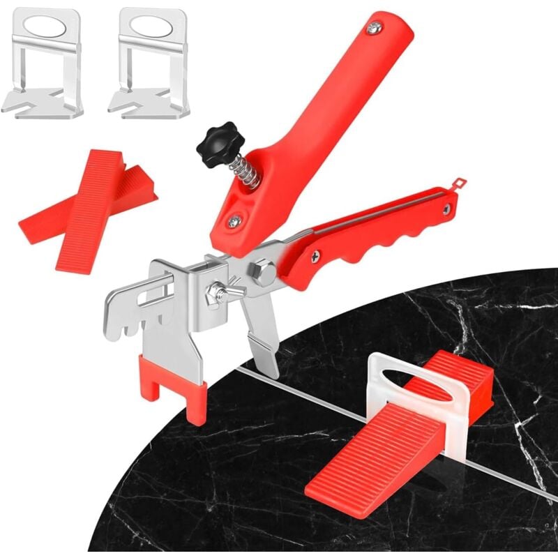 Fliesen-Nivelliersystem, 2 mm Verlegehilfe, 400 Clips + 200 Keile, 1 Zange für Fliesen-Verlegehilfe, Fliesen-Nivellier-Set für Heimwerker und Profis