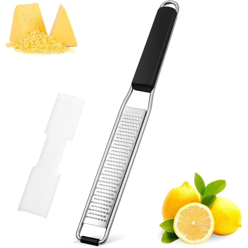 Käsereibe, Zestenreißer für Zitrusfrüchte, Parmesan, Ingwer, Schokolade, Lebensmittelreibe aus Edelstahl, mit Schutzhülle und Reinigungsbürste,