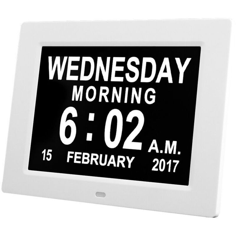 LCD-Digitaluhr, Kalender mit Datum, Kalenderuhr mit Datum, Tag und Uhrzeit, Alzheimer-Uhr, Uhr für Senioren, für Eltern (weiß) - Lablanc