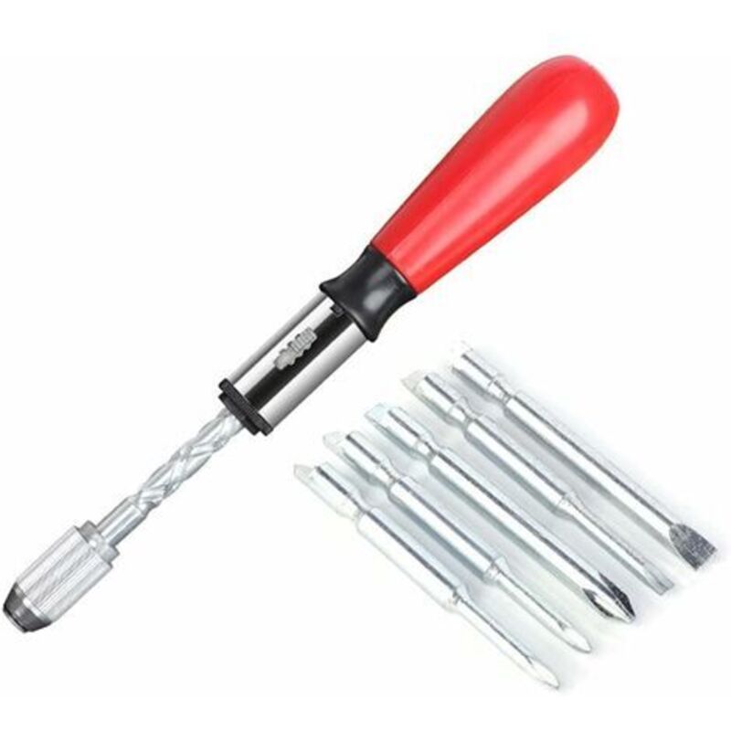 Lablanc - Spiralschraubendreher, Push-Pull-Ratschenschraubendreher, 6-in-1 Push-Pull-Ratschenschraubendreher-Set, halbautomatischer Presstyp (rot)