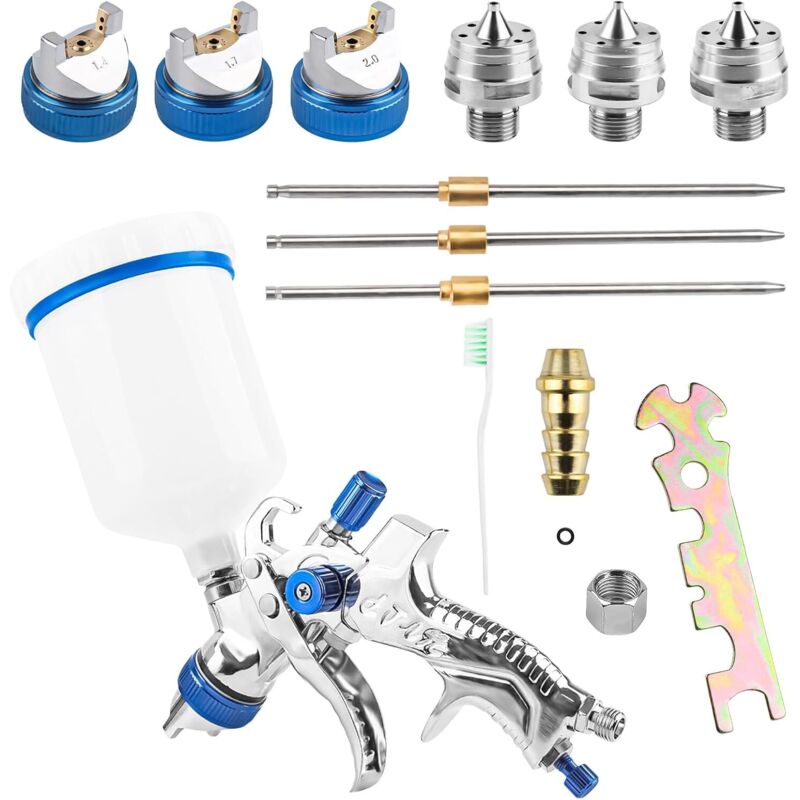 Lackierpistole, Druckluft-Lackierpistole, Karosserie-Lackierpistole, 600-ccm-Pneumatik-Lackierpistole mit 3 Düsen 1,4/1,7/2,0 mm für Möbel
