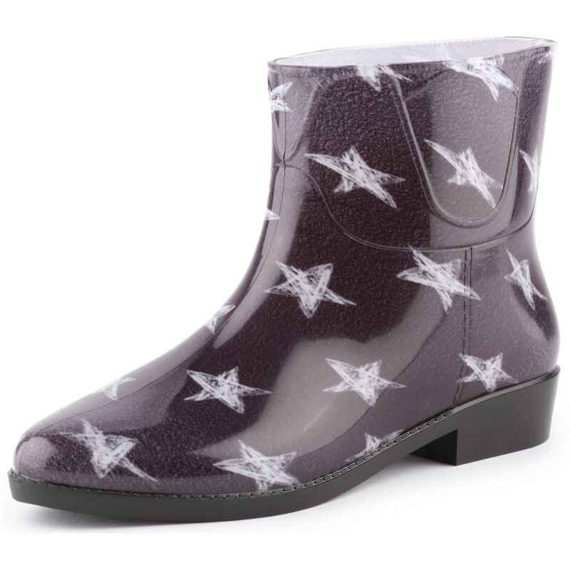 Ladeheid Kurze Gummistiefel Damen Elegant Regenstiefel Damen mit Muster LAZT201802 (Schwarze/Weiße Sterne 101M, 41 EU)