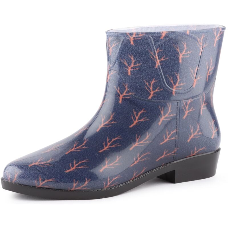 Ladeheid Kurze Gummistiefel Damen Elegant Regenstiefel Damen mit Muster LAZT201802 (Marine/Bäume 103M, 40 EU)