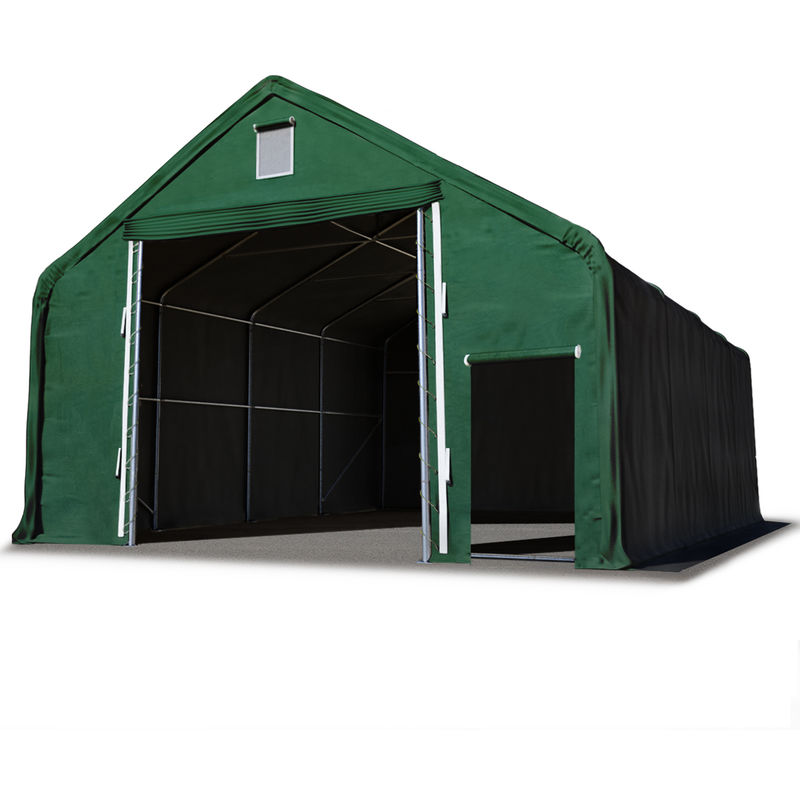 Lagerhalle Lagerzelt 8 x 8 m / Seitenhöhe 3m in dunkelgrün Industriezelt mit feuersicherer PRIMEtex PVC Plane 2300 N