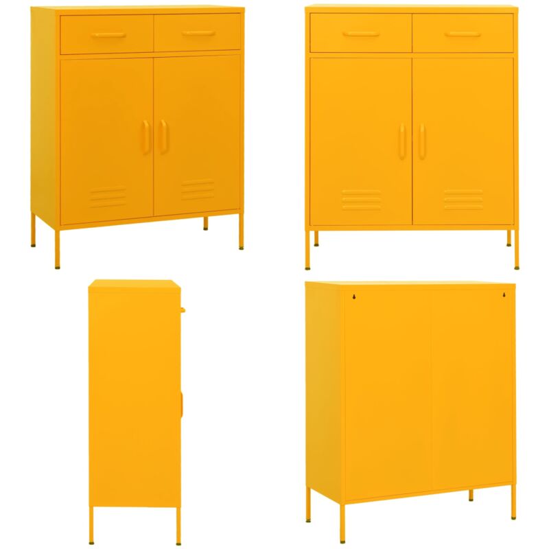 Lagerschrank Senfgelb 80x35x101,5 cm Stahl - Stahlschrank - Senfgelb - Garderobe - Aufbewahrungsraum - Wohnzimmermöbel - Home & Living