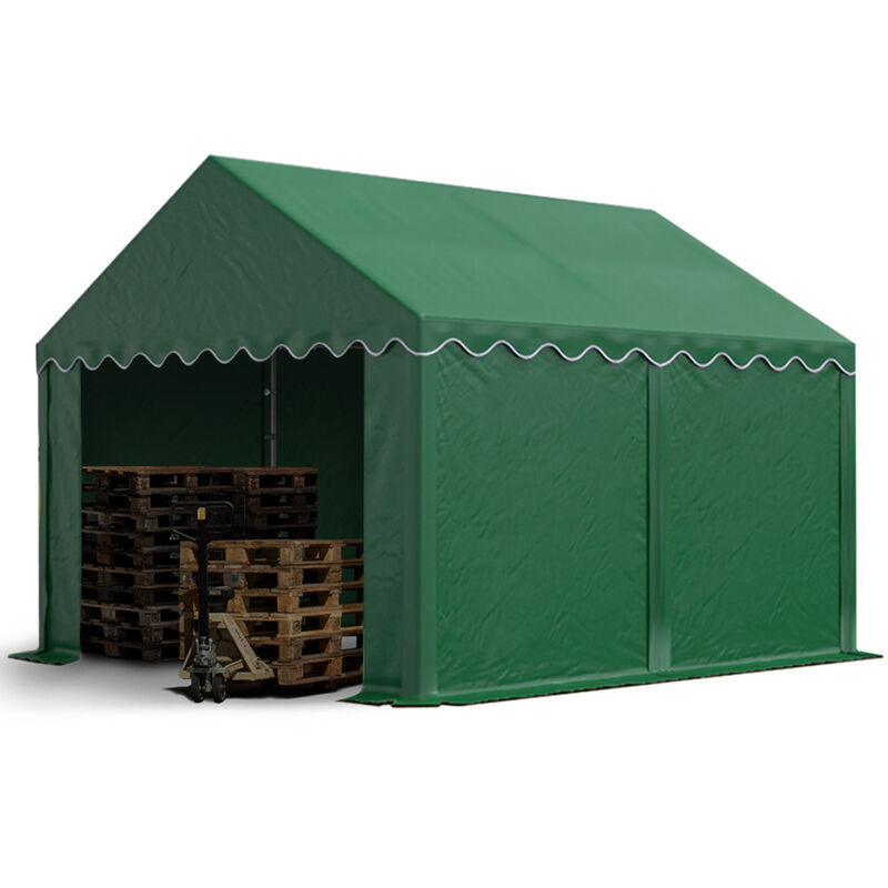 Lagerzelt 3x4 m Industriezelt Unterstand pvc Plane 750 n dunkelgrün mit Bodenrahmen und Dachverstärkung - Toolport