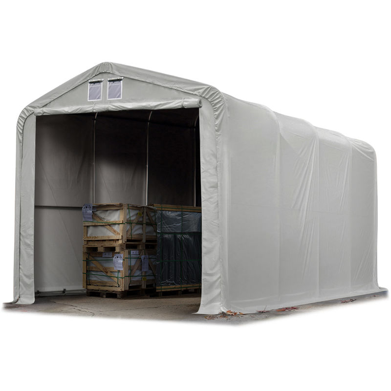 TOOLPORT Standsicheres Lagerzelt 4 x 8 m Weidezelt PVC Plane 850 N grau 100% Wasserdicht Wikinger