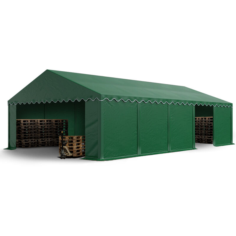 Lagerzelt 5x10 m Zelthalle Unterstand Weidezelt pvc Plane 700 n wasserdicht in dunkelgrün - Toolport