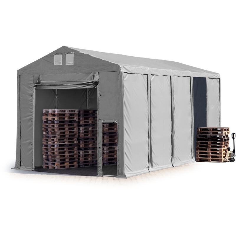 Lagerzelt 5x10 m Zelthalle Industriezelt mit 3,6m Seitenhöhe PVC Plane 850 N grau 100% wasserdicht Ganzjahreszelt mit Hochziehtor