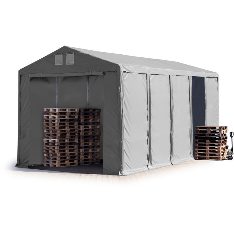 Lagerzelt 5x10 m Zelthalle Industriezelt mit 3,6m Seitenhöhe PVC Plane 850 N grau 100% wasserdicht Ganzjahreszelt mit Reißverschlusstor