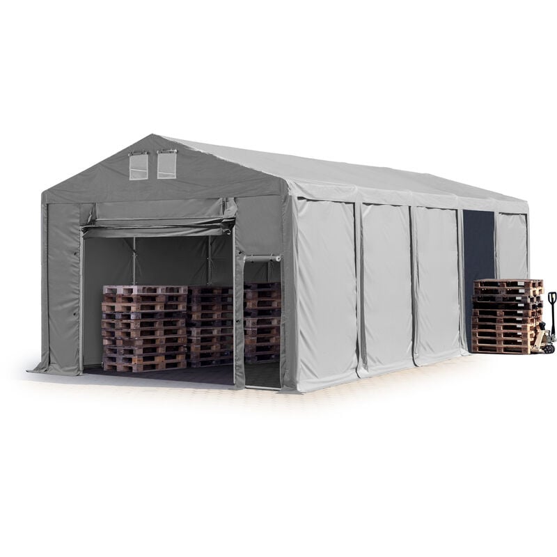 Lagerzelt 5x10 m Zelthalle Industriezelt mit 3m Seitenhöhe pvc Plane 850 n grau 100% wasserdicht Ganzjahreszelt mit Hochziehtor