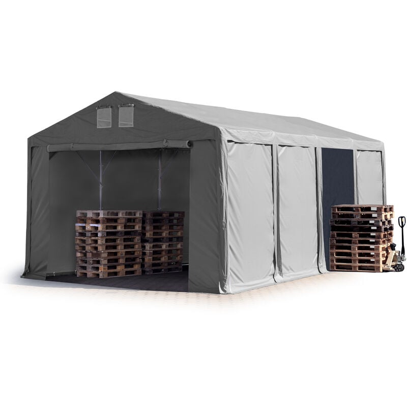 Lagerzelt 5x8 m Zelthalle Industriezelt mit 3m Seitenhöhe pvc Plane 850 n grau 100% wasserdicht Ganzjahreszelt mit Reißverschlusstor