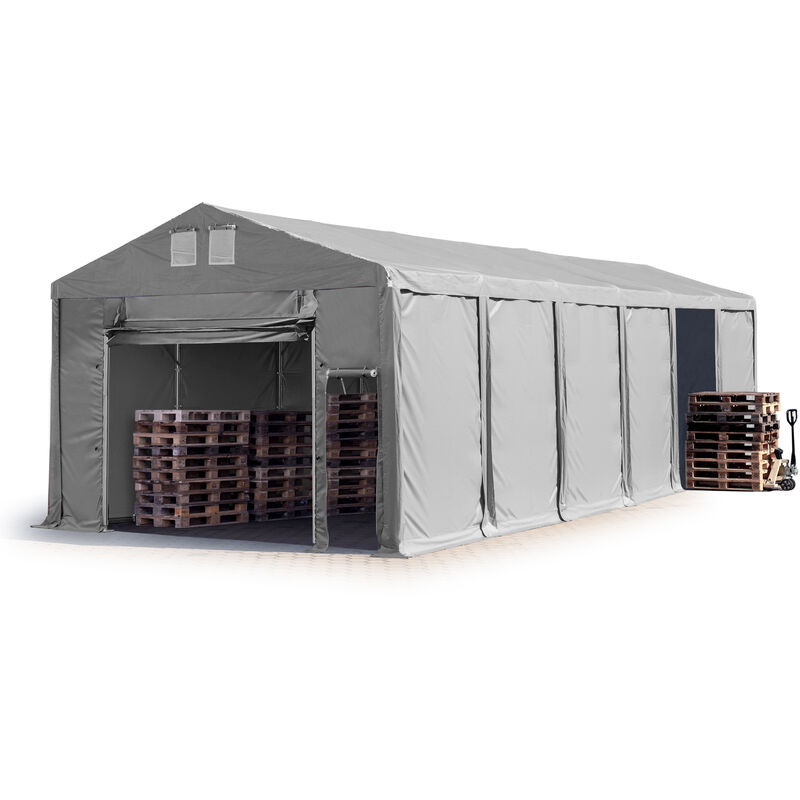 Lagerzelt 6x12 m Zelthalle Industriezelt mit 3m Seitenhöhe pvc Plane 850 n grau 100% wasserdicht Ganzjahreszelt mit Hochziehtor