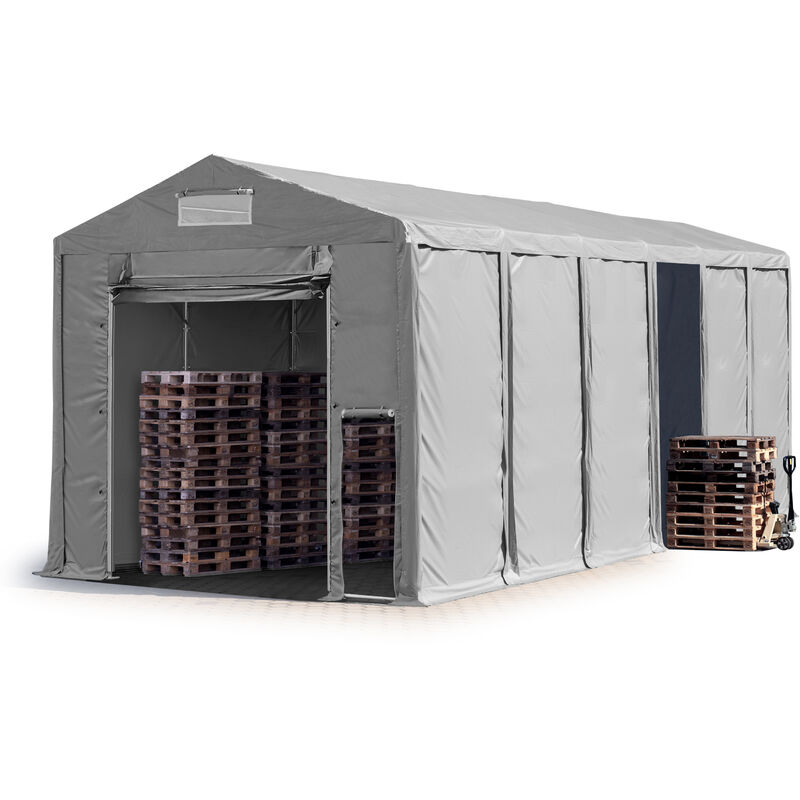Lagerzelt 6x12 m Zelthalle Industriezelt mit 4m Seitenhöhe pvc Plane 850 n grau 100% wasserdicht Ganzjahreszelt mit Hochziehtor