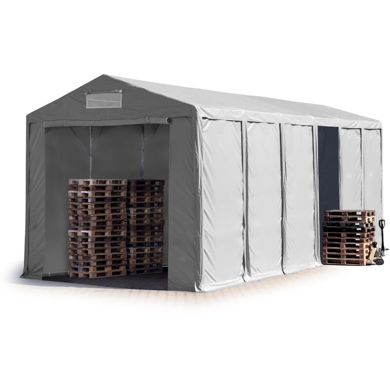 Lagerzelt 6x12 m Zelthalle Industriezelt mit 4m Seitenhöhe pvc Plane 850 n grau 100% wasserdicht Ganzjahreszelt mit Reißverschlusstor