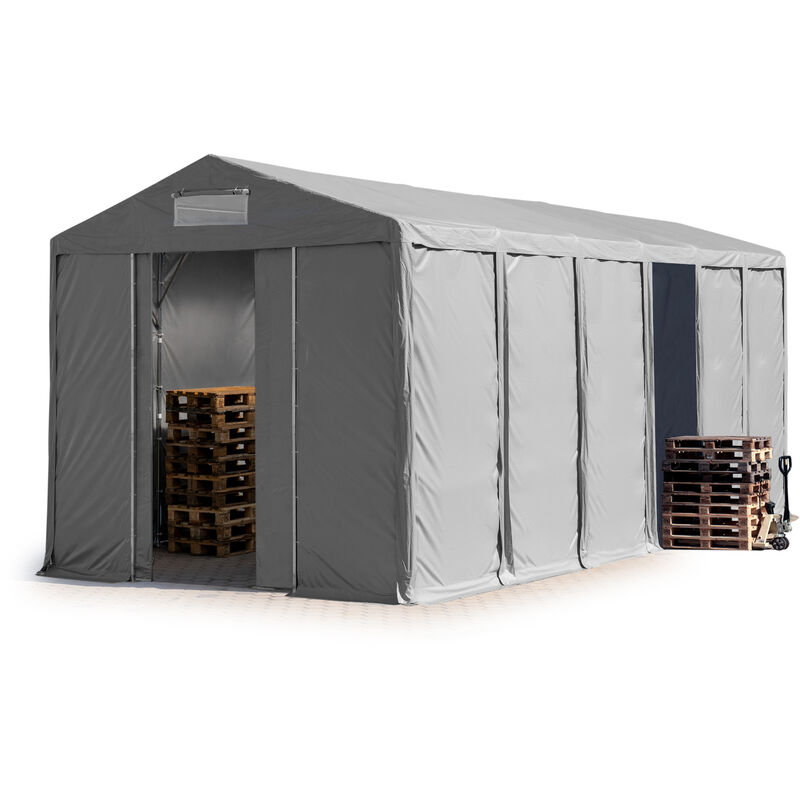 Lagerzelt 6x12 m Zelthalle Industriezelt mit 4m Seitenhöhe pvc Plane 850 n grau 100% wasserdicht Ganzjahreszelt mit Schiebetor