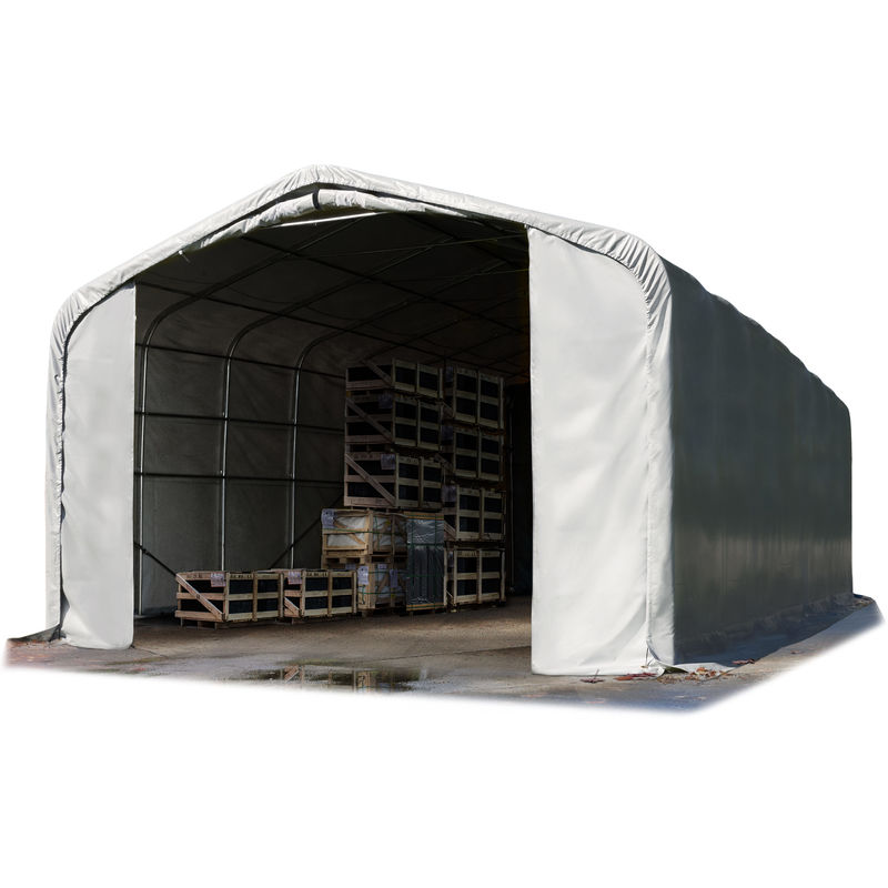 Toolport Standsichere Lagerhalle / Lagerzelt 6 x 12 m / h 4m feuersichere PRIMEtex pvc Plane 2300 n Weidezelt grau