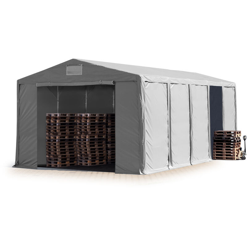 Lagerzelt 8x10 m Zelthalle Industriezelt mit 3,6m Seitenhöhe pvc Plane 850 n grau 100% wasserdicht Ganzjahreszelt mit Reißverschlusstor