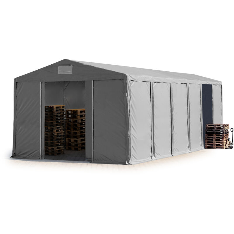 Lagerzelt 8x12 m Zelthalle Industriezelt mit 3,6m Seitenhöhe PVC Plane 850 N grau 100% wasserdicht Ganzjahreszelt mit Schiebetor