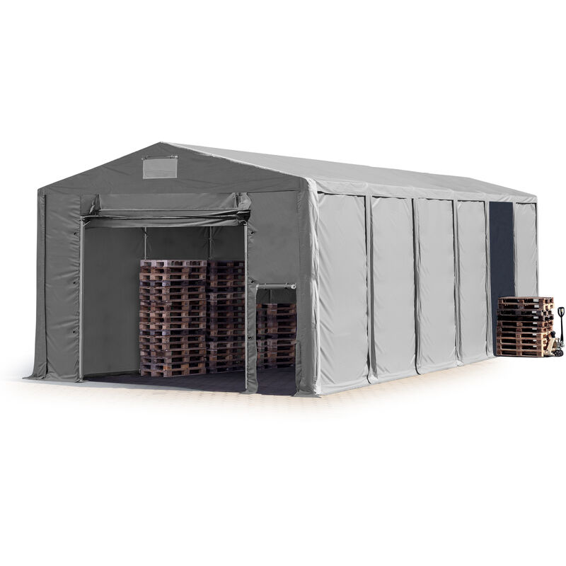 Lagerzelt 8x12 m Zelthalle Industriezelt mit 3,6m Seitenhöhe pvc Plane 850 n grau 100% wasserdicht Ganzjahreszelt mit Hochziehtor