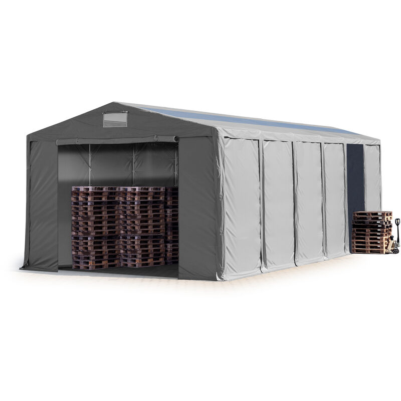 Lagerzelt 8x12 m Zelthalle Industriezelt mit Oberlicht 3,6m Seitenhöhe pvc Plane 850 n grau 100% wasserdicht mit Reißverschlusstor