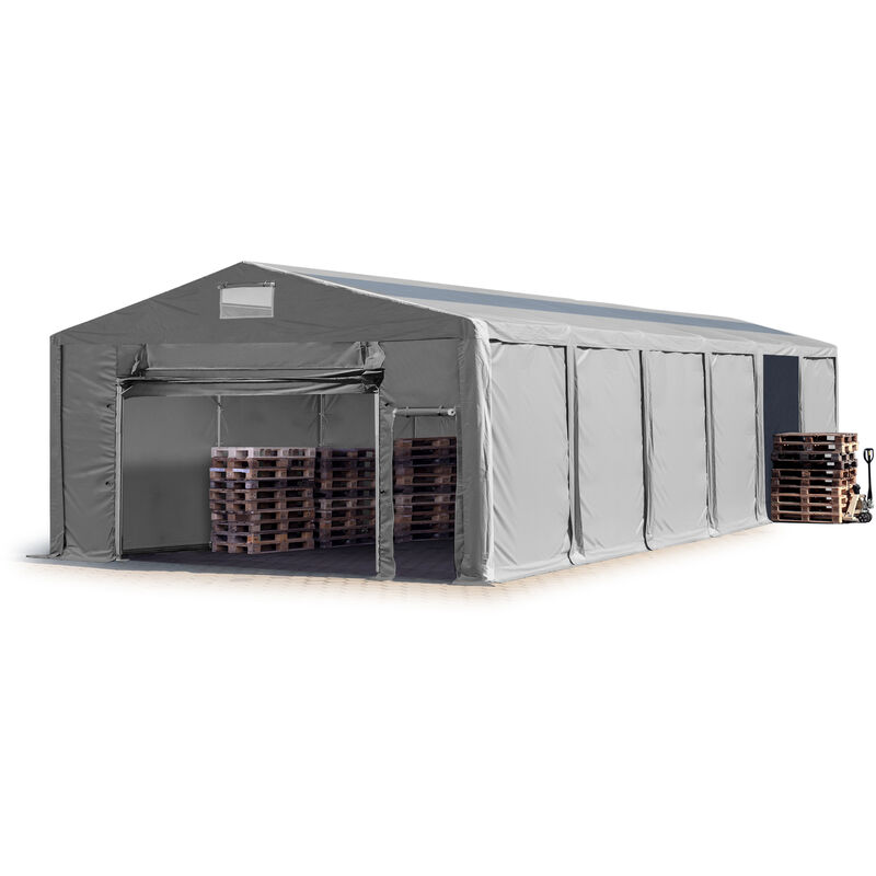 Lagerzelt 8x12 m Zelthalle Industriezelt mit Oberlicht 3m Seitenhöhe pvc Plane 850 n grau 100% wasserdicht mit Hochziehtor