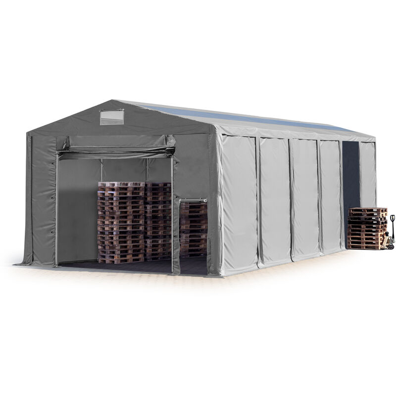 Lagerzelt 8x12 m Zelthalle Industriezelt mit Oberlicht 4m Seitenhöhe pvc Plane 850 n grau 100% wasserdicht mit Hochziehtor