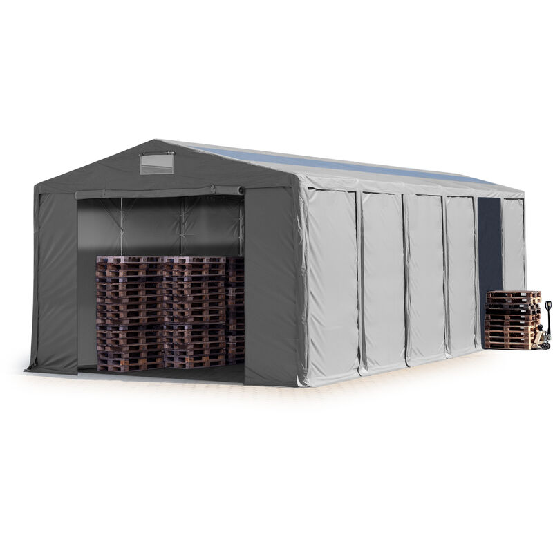 Lagerzelt 8x12 m Zelthalle Industriezelt mit Oberlicht 4m Seitenhöhe pvc Plane 850 n grau 100% wasserdicht mit Reißverschlusstor