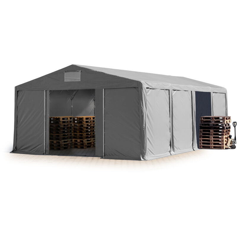Lagerzelt 8x8 m Zelthalle Industriezelt mit 3m Seitenhöhe pvc Plane 850 n grau 100% wasserdicht Ganzjahreszelt mit Schiebetor