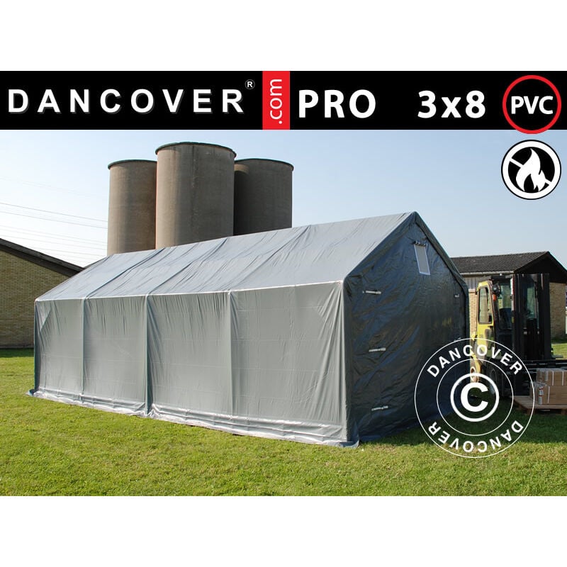 Lagerzelt Zeltgarage pro Lagehalle 3x8x2x2,82m, pvc, Grau