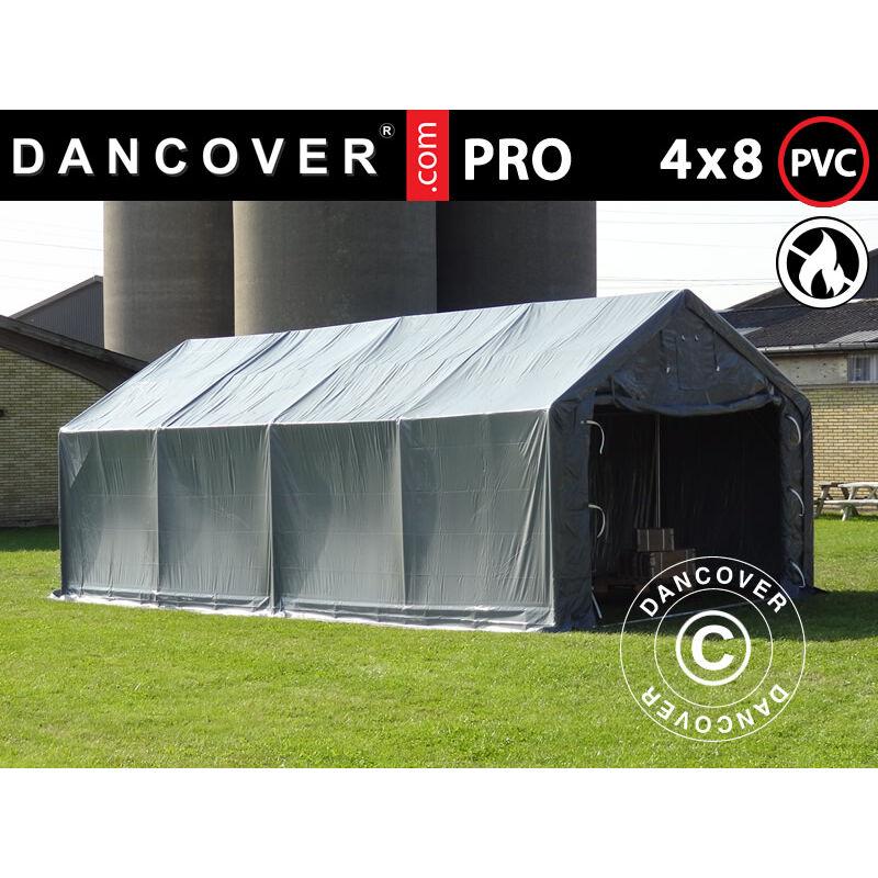 Lagerzelt Zeltgarage PRO Lagehalle 4x8x2x3,1m, PVC, Grau