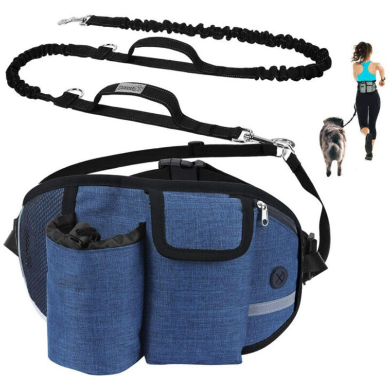 Hundeleine, freihändige Hundeleine, bis zu 110 kg Stoßdämpfung, bequem, reflektierende Nähte, ideal zum Laufen, Joggen und Spazierengehen (blau)