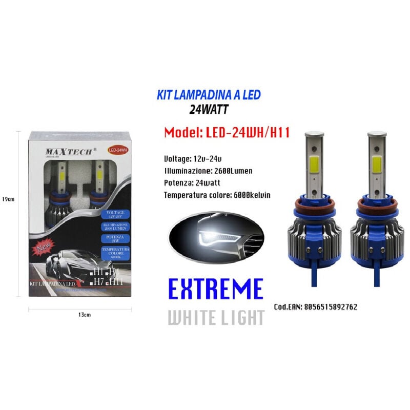 Maxtech - Trade Shop - led-lampen 24W auto H11 12V 24V paar ersatzlampen LED-24WH/H11 -