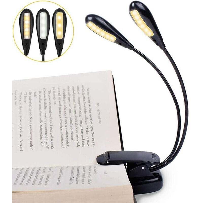 Lampe de lecture rechargeable à 14 LED, lampe de lecture à pince, lampe de bureau, réglage de la luminosité sur 3 niveaux