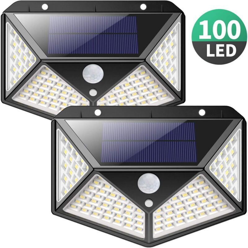 Lampe Solaire Außen 100 LED, 2 Pack Beleuchtung Solaire Außen Détecteur von Mouvement Beleuchtung 270ḟ wasserdicht, Spot Solaire Außen 2200mah