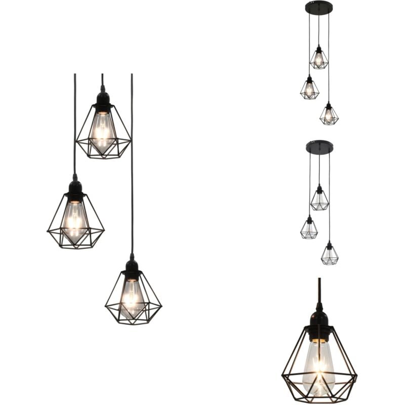 Vidaxl - Deckenleuchte mit Diamant-Design Schwarz 3 x E27 Glühbirnen - Metalldeckeleuchte - Schwarze Deckenleuchte - Designer Deckenleuchte