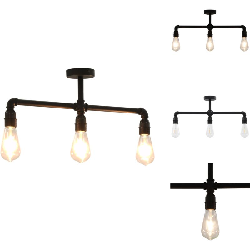 Vidaxl - Deckenleuchte Schwarz 3 x E27-Fassungen - Steampunk Lampe - Deckenlampe Schwarz - Wohnzimmer Deko - Industrie Style - led Deckenleuchte