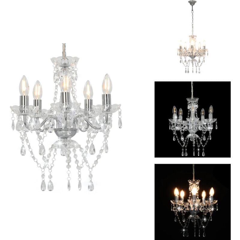 Vidaxl - Kronleuchter mit Kristallperlen Silbern Rund 5 x E14 - Kronleuchter - Kristallperlen - Silber - Deko Leuchte - Wohnzimmer Lampe